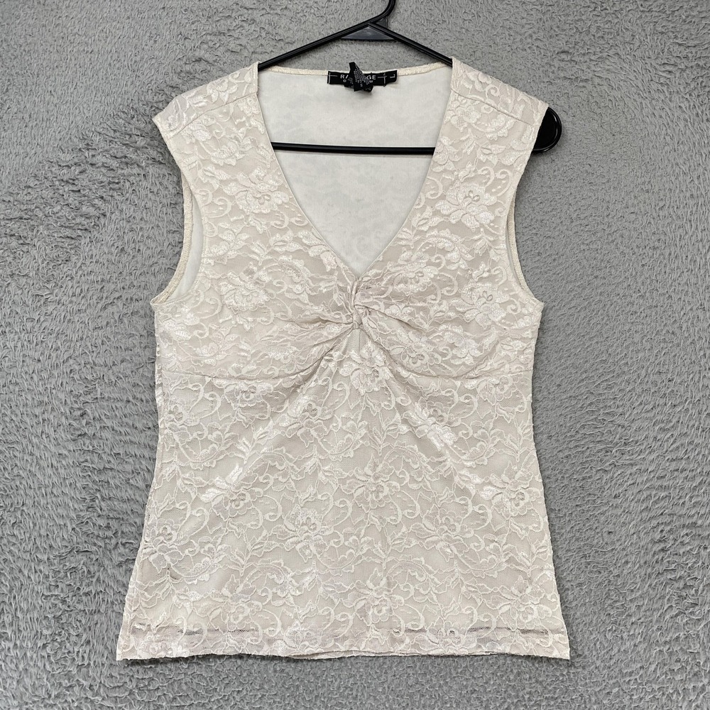 Rampage Y2K Tank Size XS/S White Floral Ruched V-Neck Lined Stretchβ Babydoll